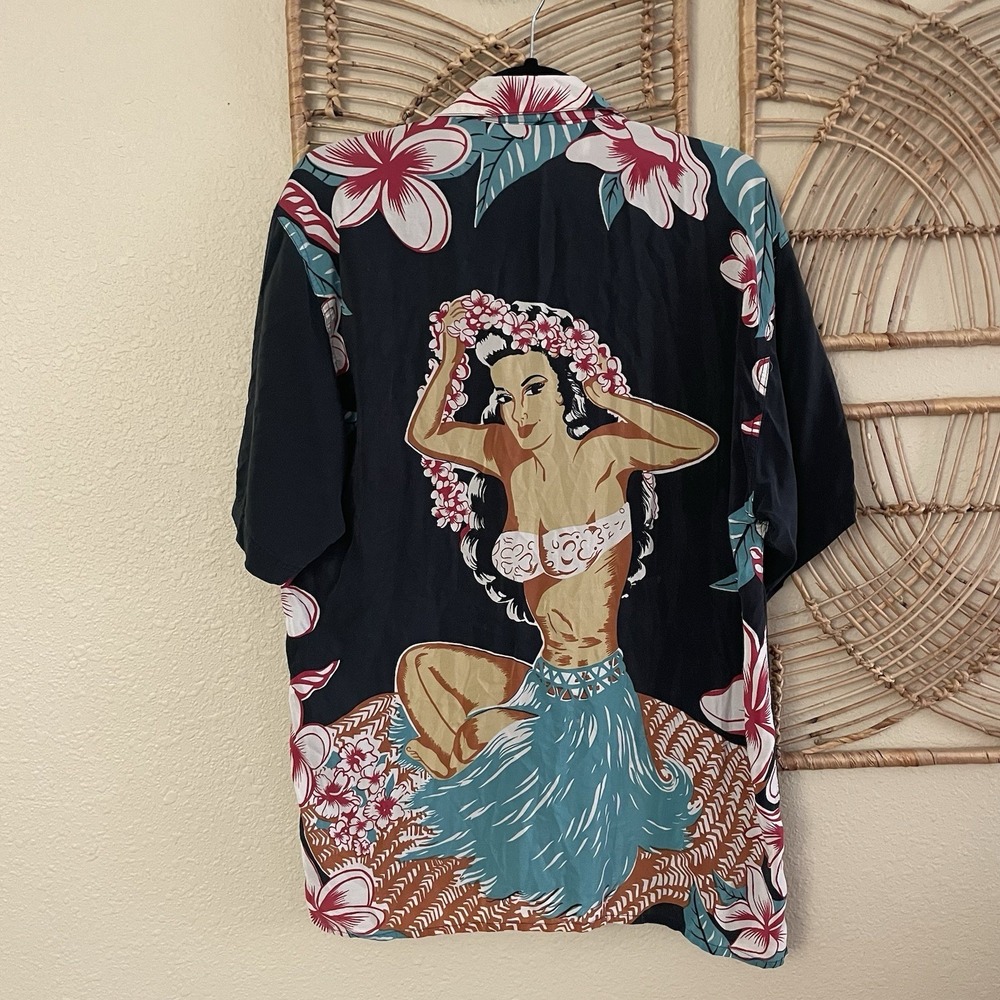Vintage Avanti 100% Silk Hula Girl Shirt Plumeria Lei Hawaiian Aloha Men's M B13